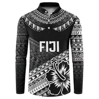 Custom Rugby Fiji Button Sweatshirt Black Traditional Masi Inspired