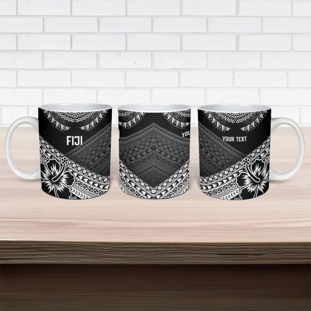 Custom Rugby Fiji Ceramic Mug Black Traditional Masi Inspired