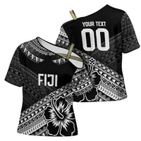 Custom Rugby Fiji Cross Shoulder Shirt Black Traditional Masi Inspired