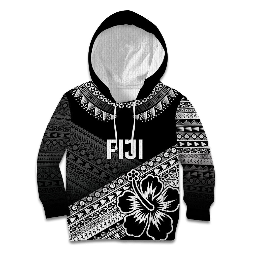 Custom Rugby Fiji Kid Hoodie Black Traditional Masi Inspired