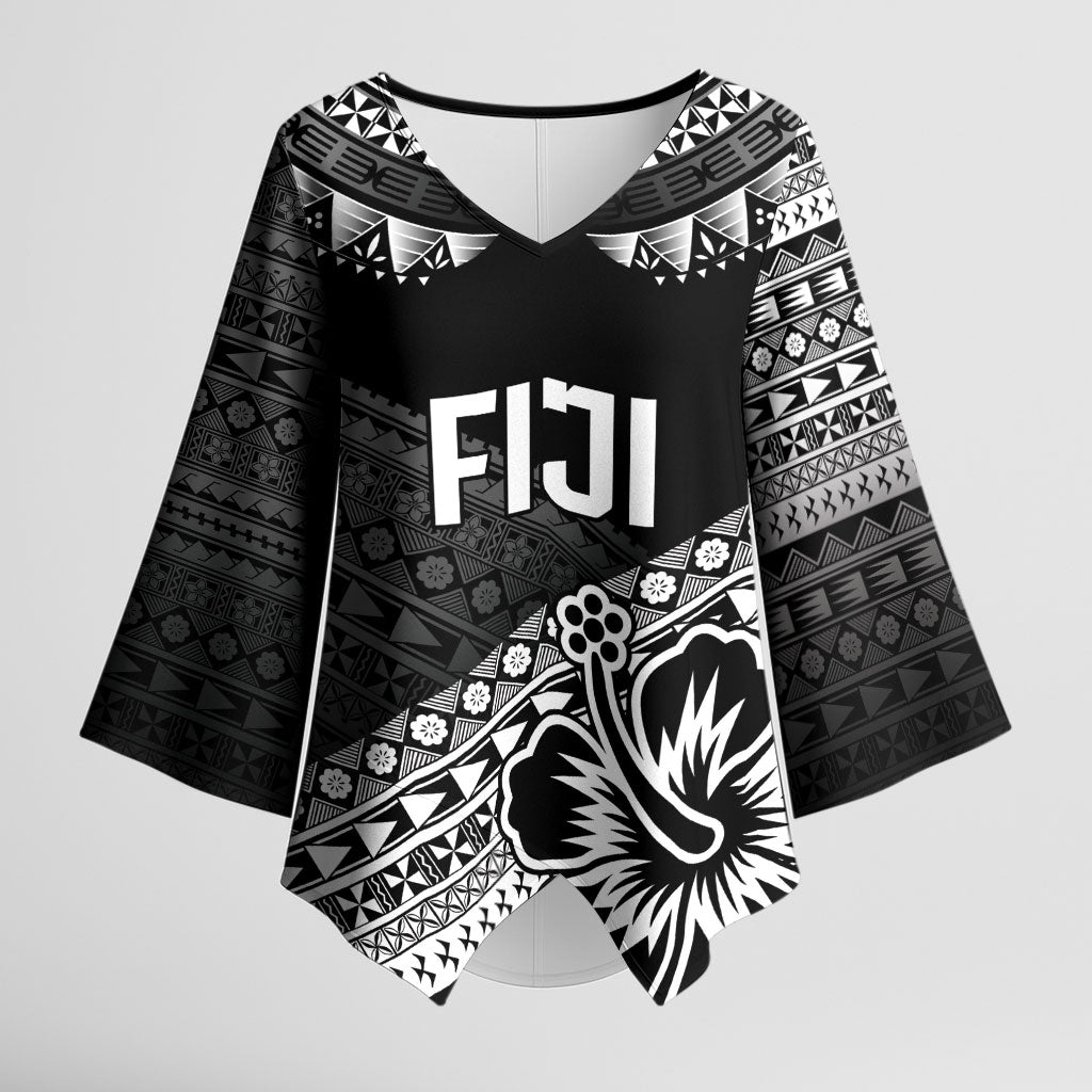 Custom Rugby Fiji Kimono Sleeve Blouse Black Traditional Masi Inspired LT9 Female Black - Polynesian Pride