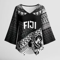 Custom Rugby Fiji Kimono Sleeve Blouse Black Traditional Masi Inspired