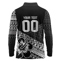 Custom Rugby Fiji Long Sleeve Polo Shirt Black Traditional Masi Inspired