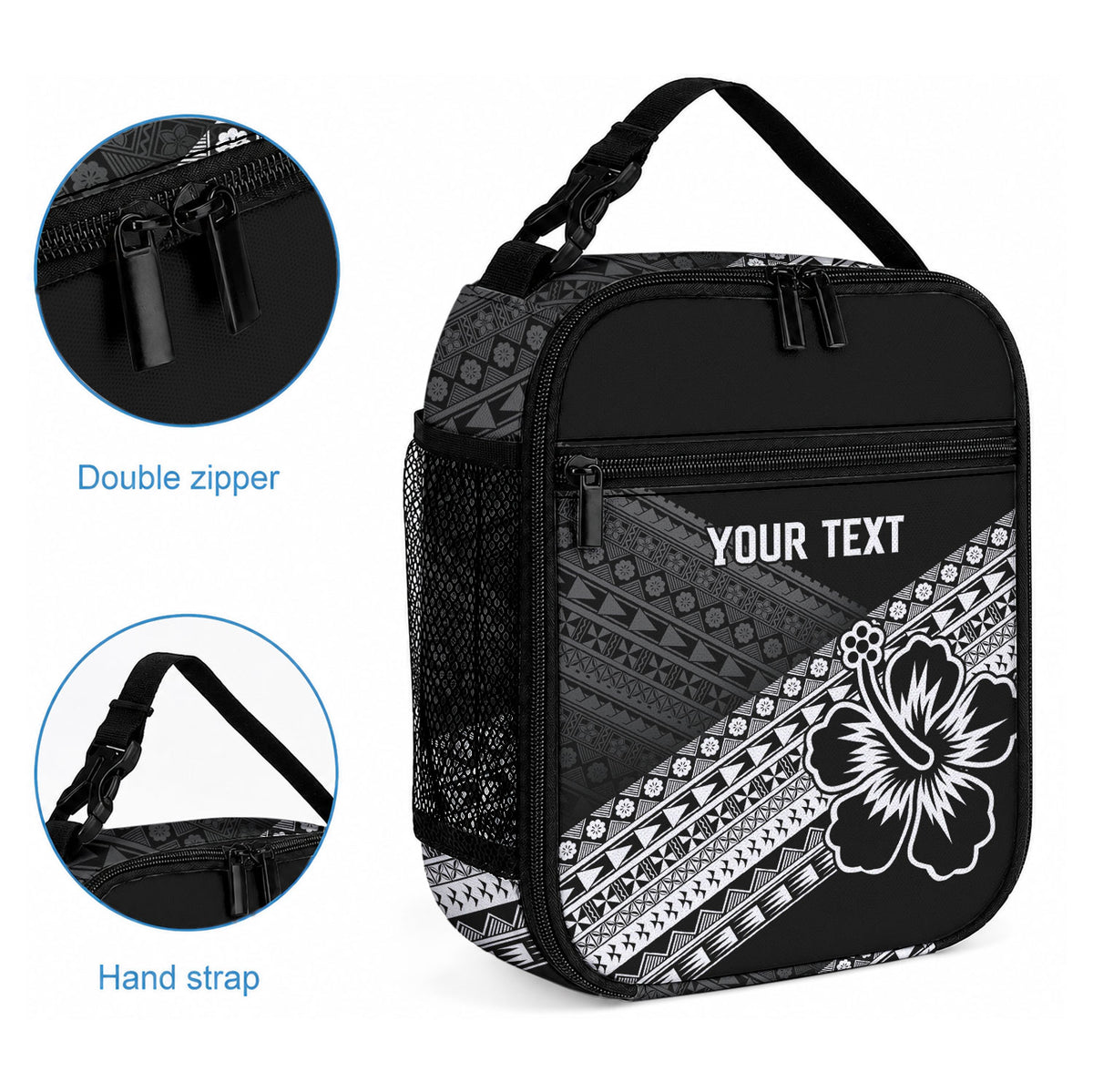 Custom Rugby Fiji Lunch Bag Black Traditional Masi Inspired LT9 - Polynesian Pride