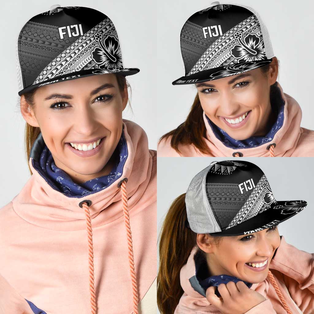 Personalised Rugby Fiji Mesh Trucker Cap Black Traditional Masi Inspired