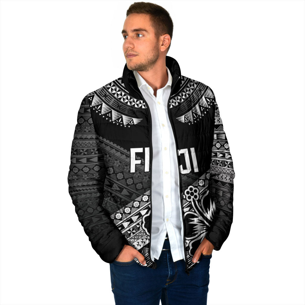 Custom Rugby Fiji Padded Jacket Black Traditional Masi Inspired