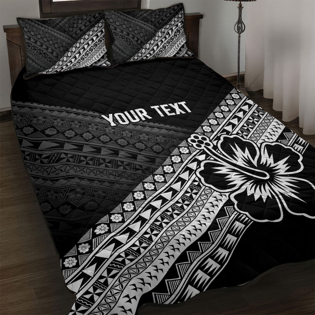 Custom Rugby Fiji Quilt Bed Set Black Traditional Masi Inspired