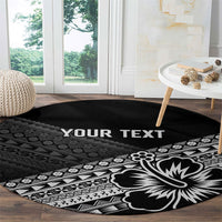 Custom Rugby Fiji Round Carpet Black Traditional Masi Inspired