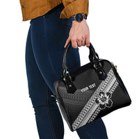 Custom Rugby Fiji Shoulder Handbag Black Traditional Masi Inspired