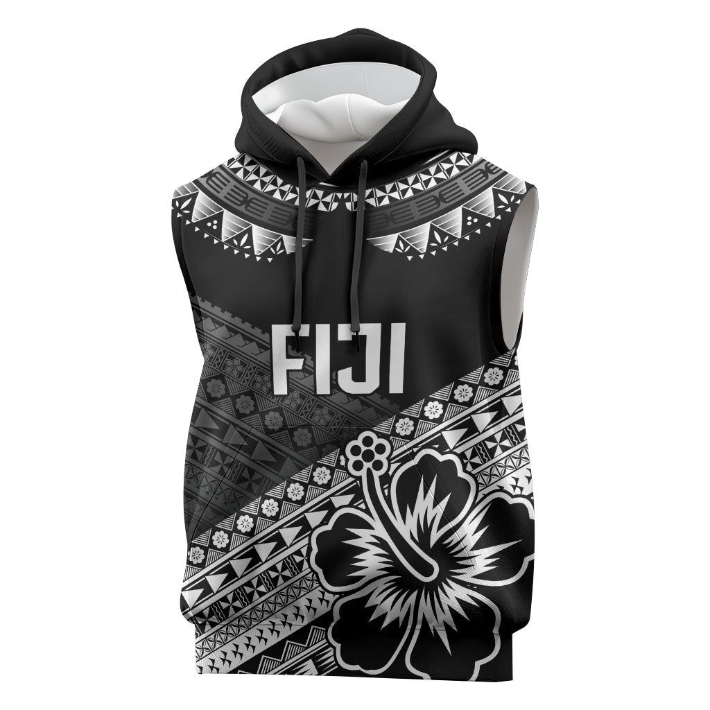 Custom Rugby Fiji Sleeveless Hoodie Black Traditional Masi Inspired