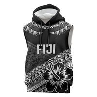 Custom Rugby Fiji Sleeveless Hoodie Black Traditional Masi Inspired