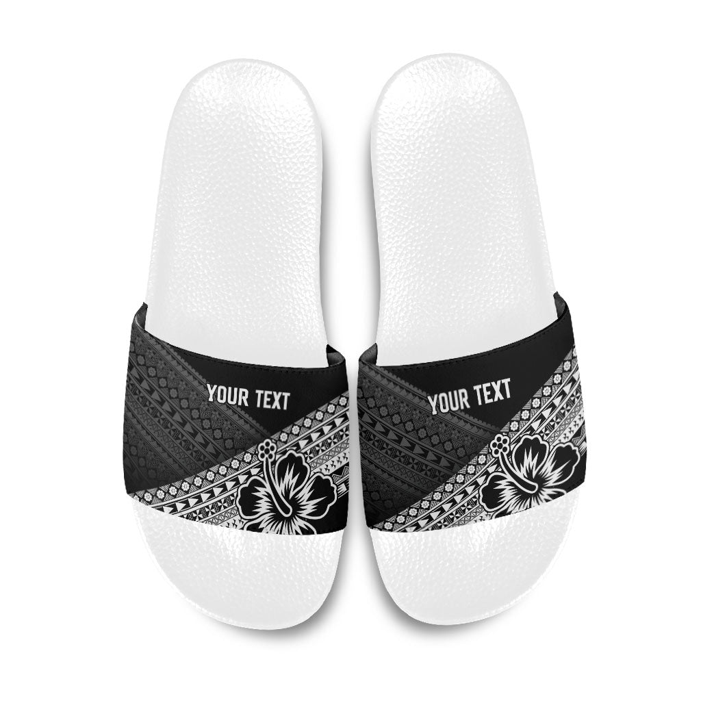 Custom Rugby Fiji Slide Sandals Black Traditional Masi Inspired
