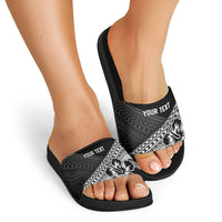 Custom Rugby Fiji Slide Sandals Black Traditional Masi Inspired