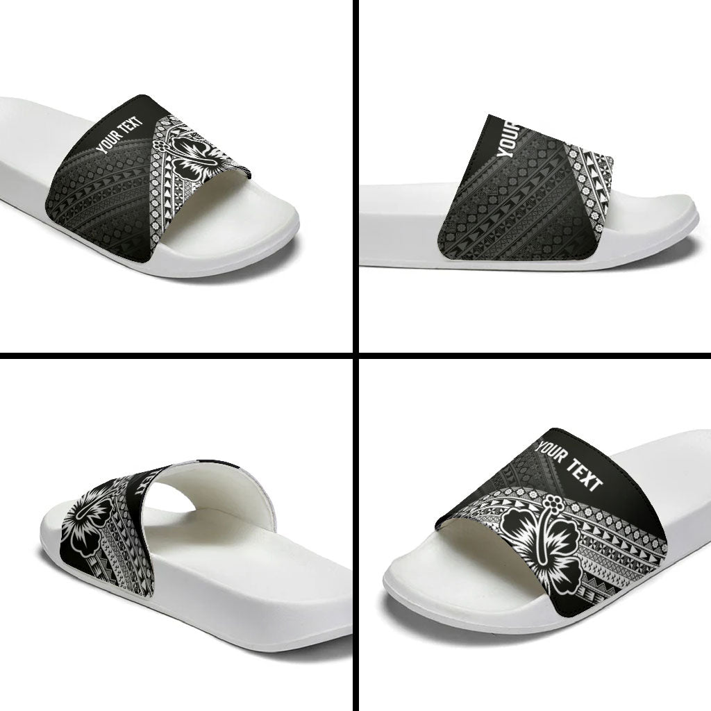 Custom Rugby Fiji Slide Sandals Black Traditional Masi Inspired