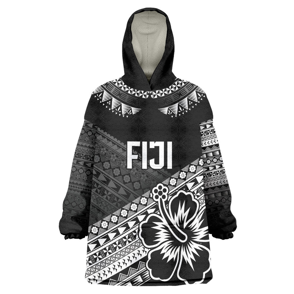 Custom Rugby Fiji Wearable Blanket Hoodie Black Traditional Masi Inspired
