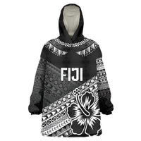 Custom Rugby Fiji Wearable Blanket Hoodie Black Traditional Masi Inspired