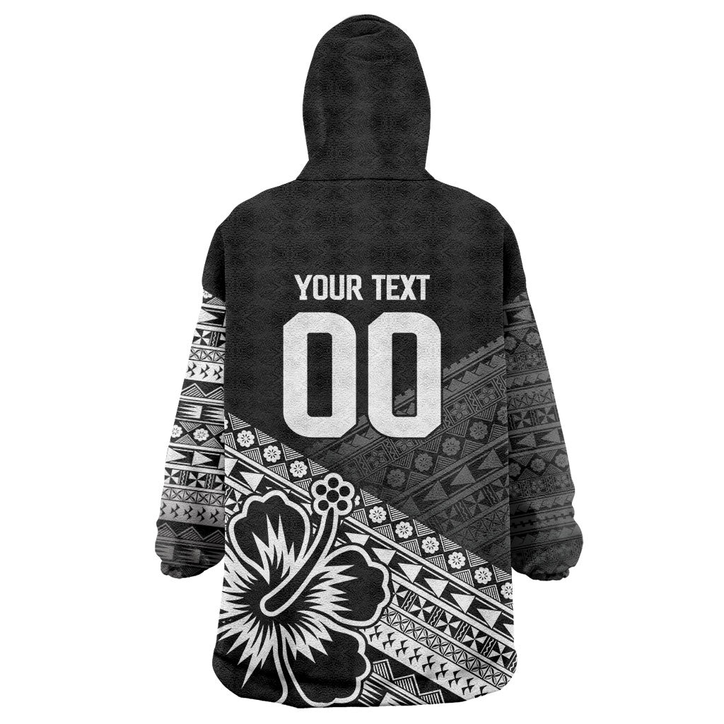 Custom Rugby Fiji Wearable Blanket Hoodie Black Traditional Masi Inspired