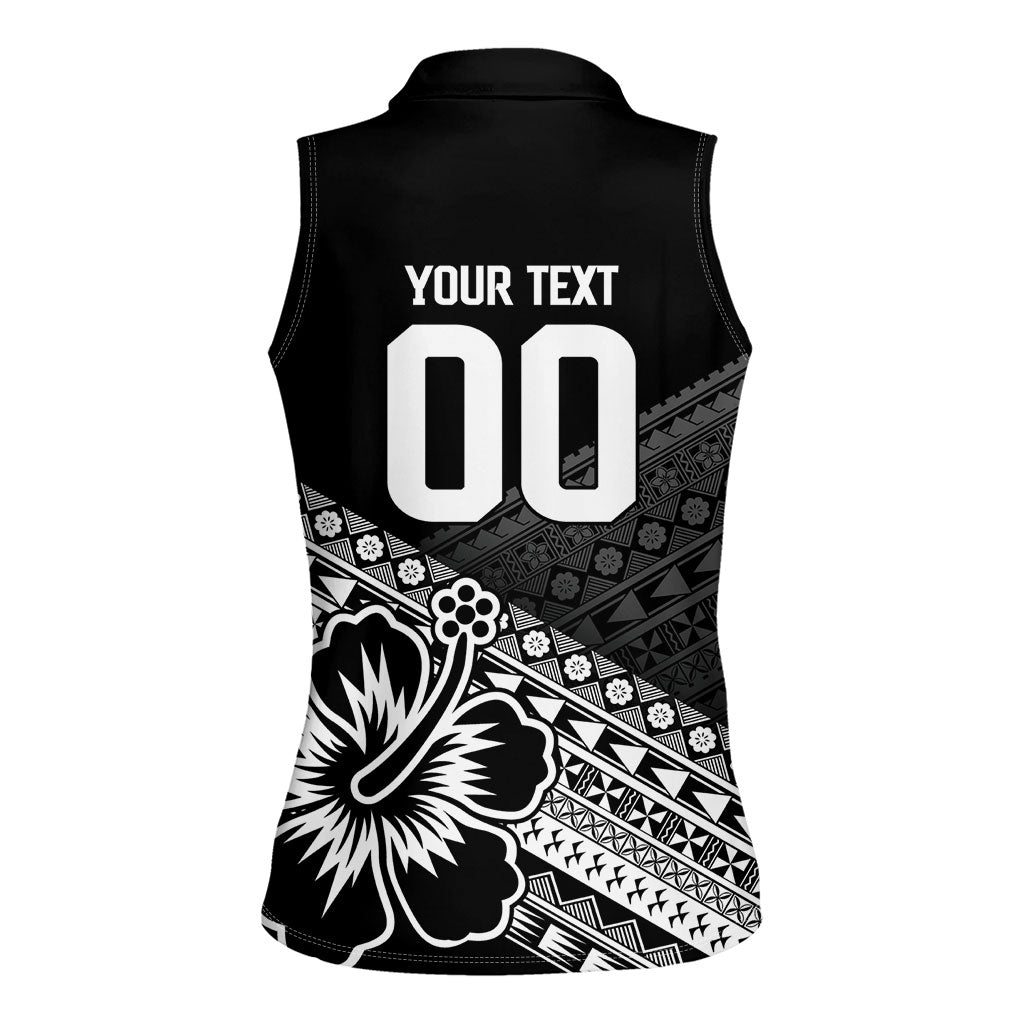 Custom Rugby Fiji Women Sleeveless Polo Shirt Black Traditional Masi Inspired