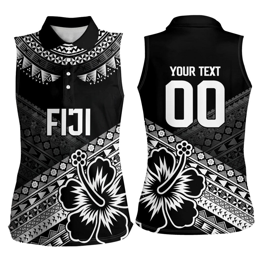 Custom Rugby Fiji Women Sleeveless Polo Shirt Black Traditional Masi Inspired