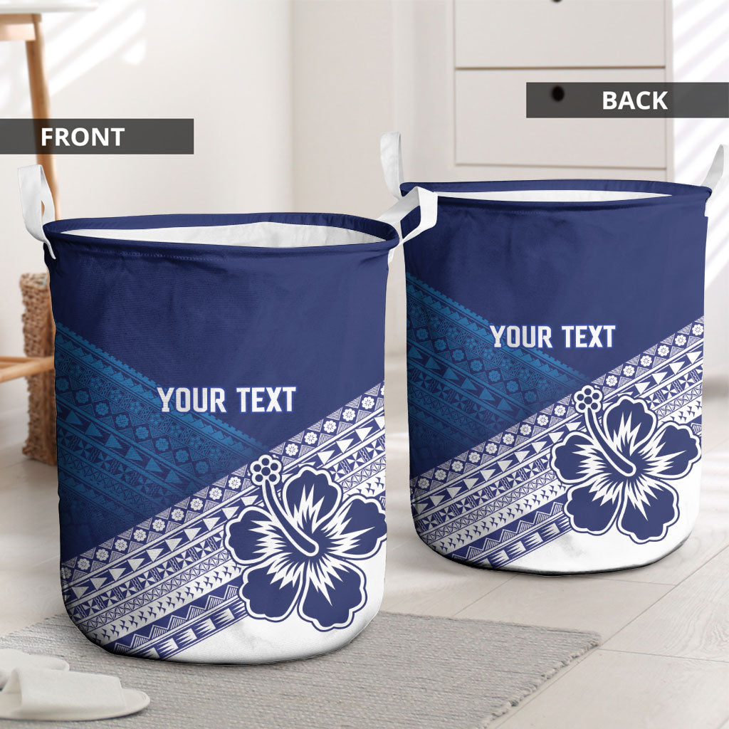 Custom Rugby Fiji Laundry Basket Blue Traditional Masi Inspired