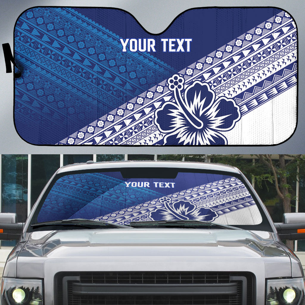 Custom Rugby Fiji Auto Sun Shade Blue Traditional Masi Inspired LT9 Blue - Polynesian Pride