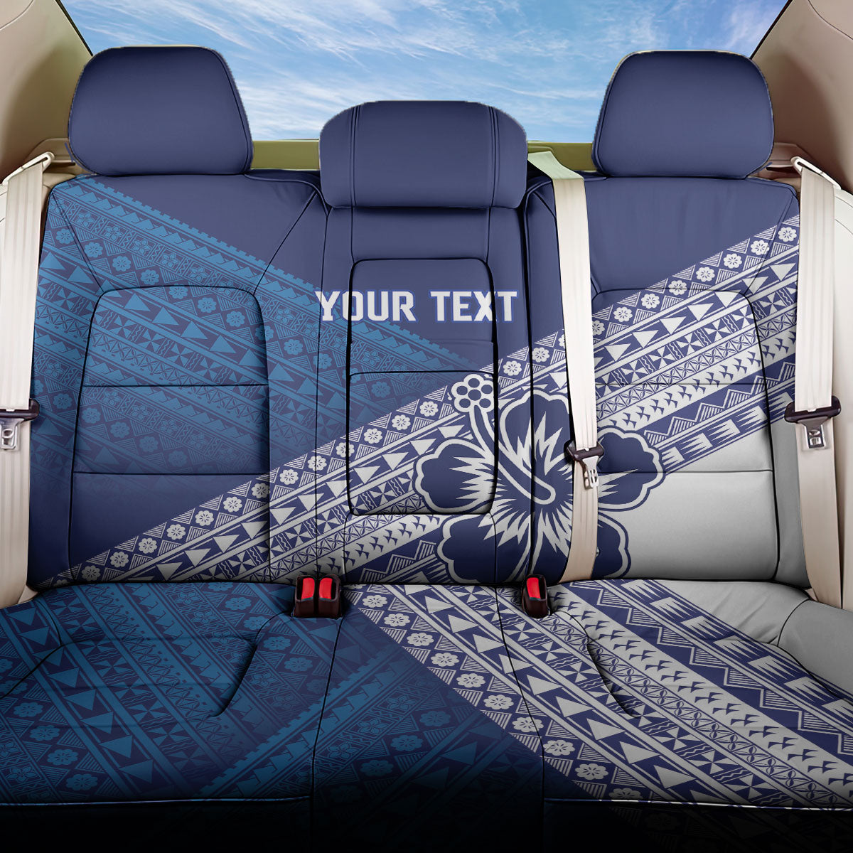 Custom Rugby Fiji Back Car Seat Cover Blue Traditional Masi Inspired