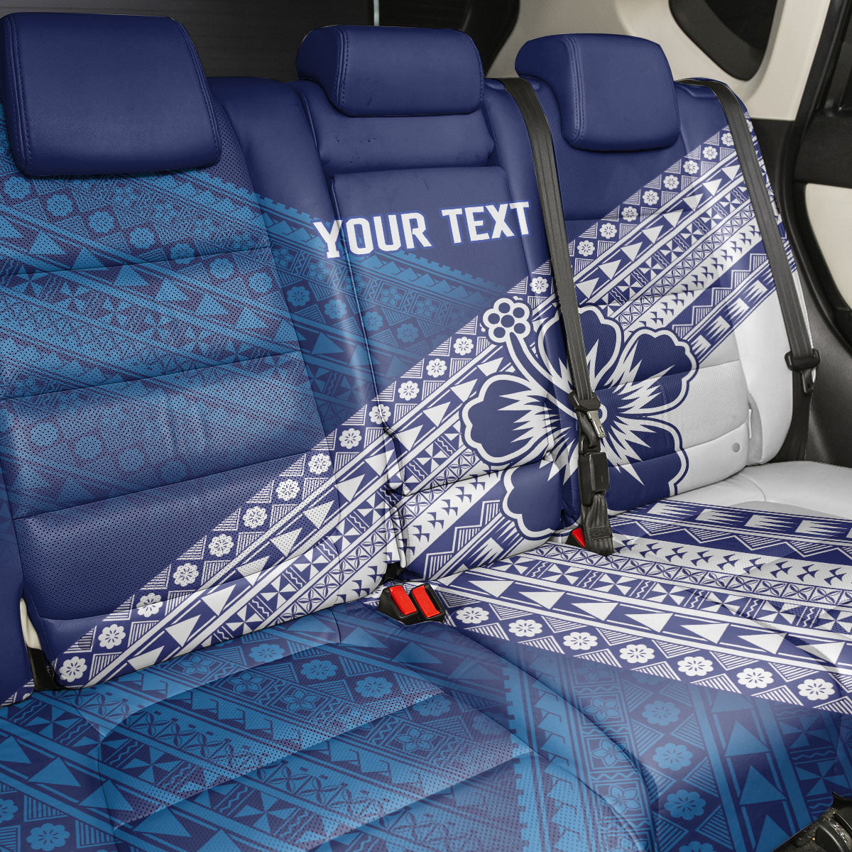 Custom Rugby Fiji Back Car Seat Cover Blue Traditional Masi Inspired