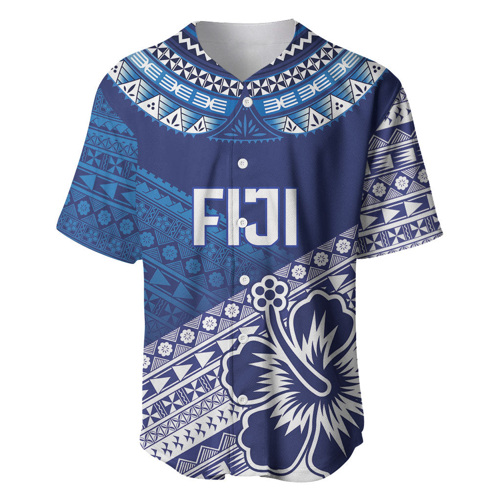 Custom Rugby Fiji Baseball Jersey Blue Traditional Masi Inspired LT9 Blue - Polynesian Pride