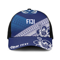 Personalised Rugby Fiji Baseball Net Cap Blue Traditional Masi Inspired
