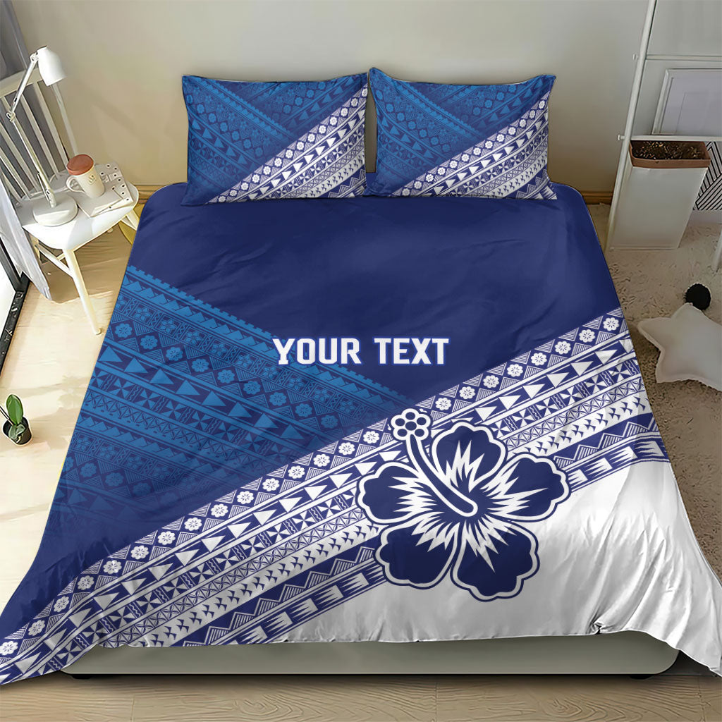 Custom Rugby Fiji Bedding Set Blue Traditional Masi Inspired