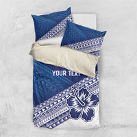 Custom Rugby Fiji Bedding Set Blue Traditional Masi Inspired