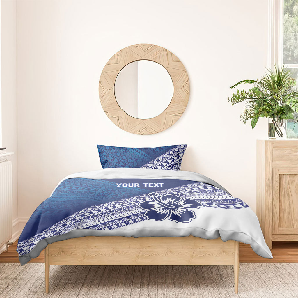 Custom Rugby Fiji Bedding Set Blue Traditional Masi Inspired