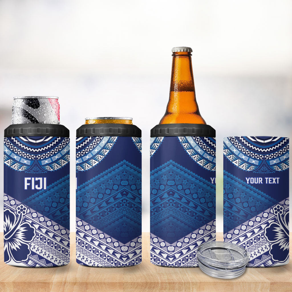 Custom Rugby Fiji 4 in 1 Can Cooler Tumbler Blue Traditional Masi Inspired