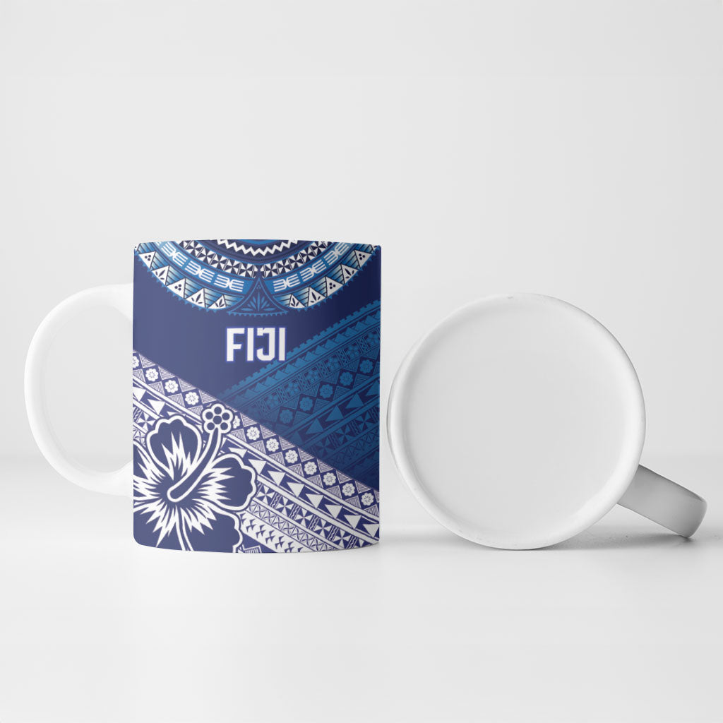 Custom Rugby Fiji Ceramic Mug Blue Traditional Masi Inspired
