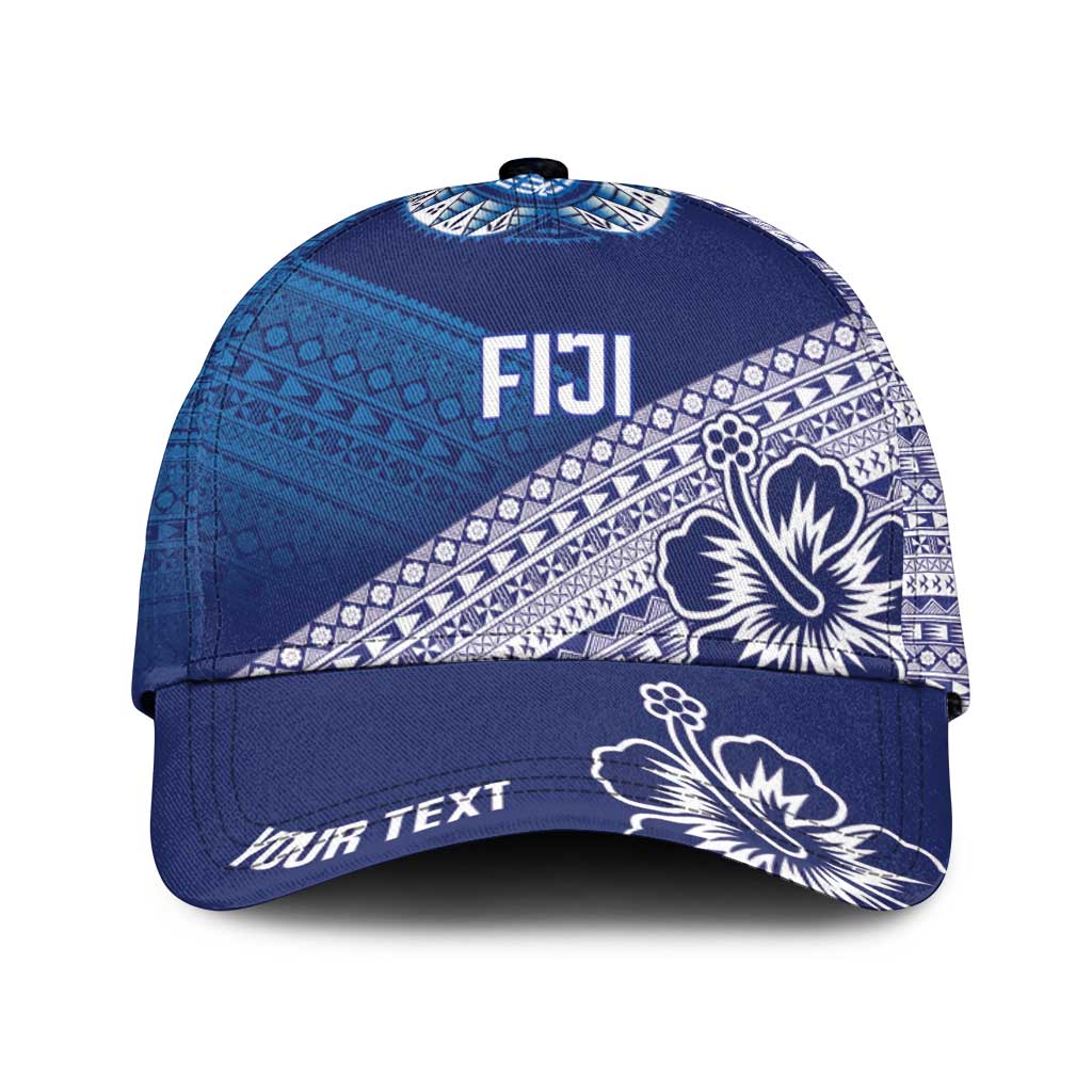 Personalised Rugby Fiji Classic Cap Blue Traditional Masi Inspired LT9 Universal Fit Blue - Polynesian Pride