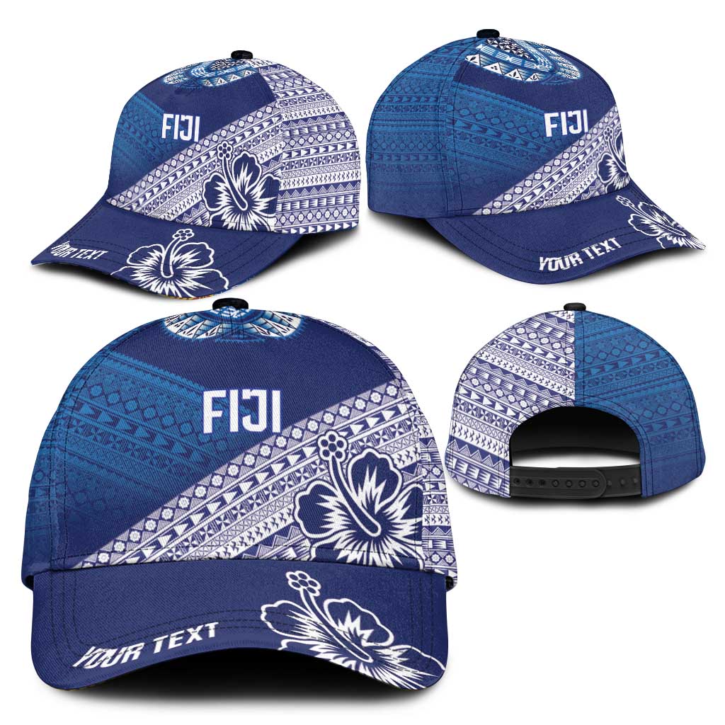 Personalised Rugby Fiji Classic Cap Blue Traditional Masi Inspired