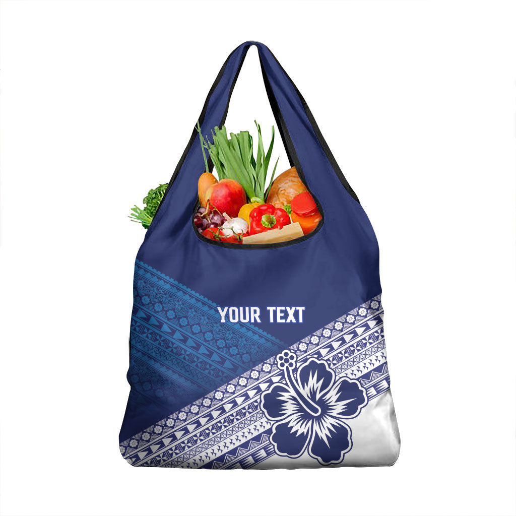 Custom Rugby Fiji Grocery Bag Blue Traditional Masi Inspired
