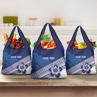 Custom Rugby Fiji Grocery Bag Blue Traditional Masi Inspired