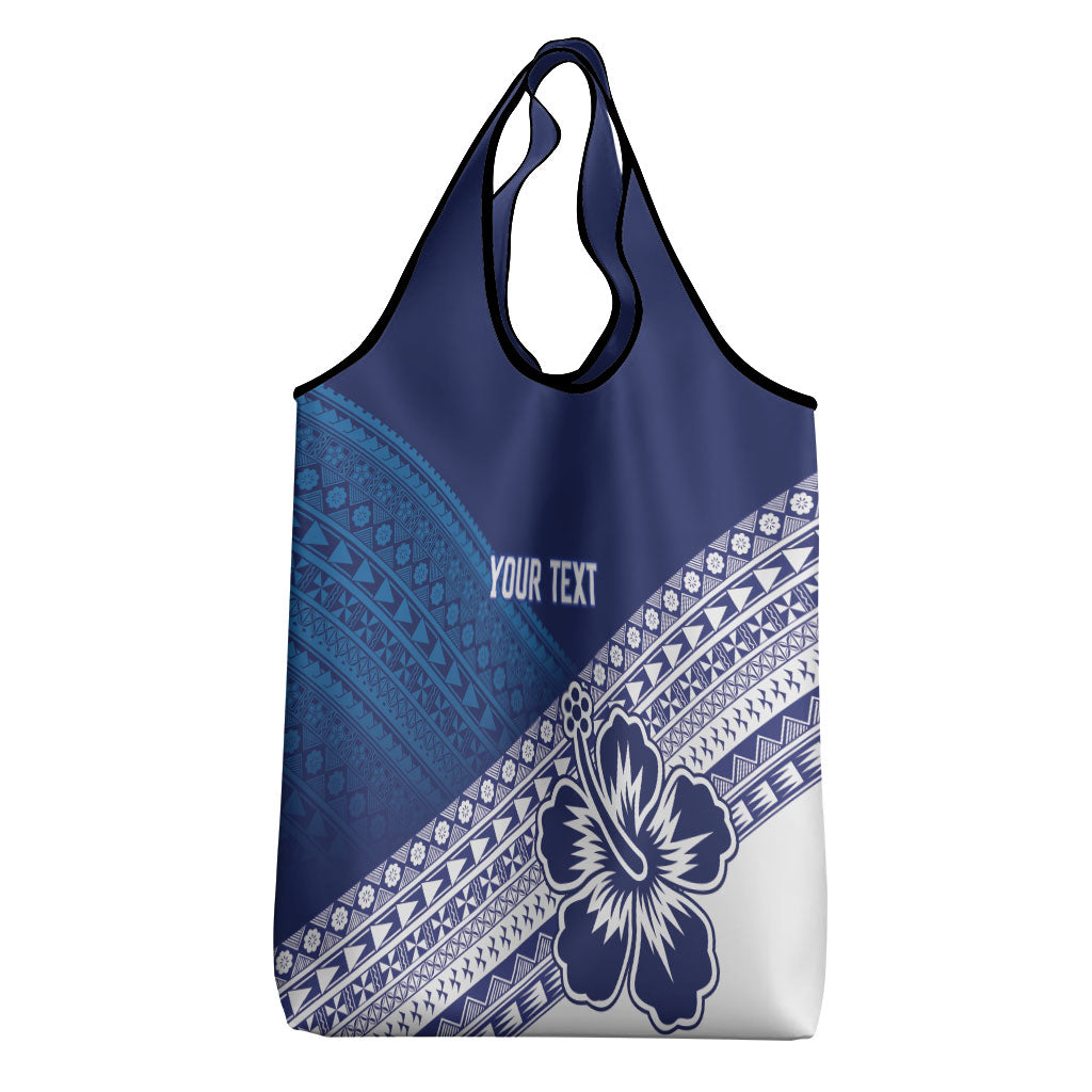 Custom Rugby Fiji Grocery Bag Blue Traditional Masi Inspired