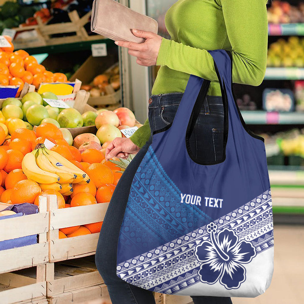 Custom Rugby Fiji Grocery Bag Blue Traditional Masi Inspired