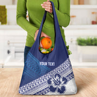Custom Rugby Fiji Grocery Bag Blue Traditional Masi Inspired