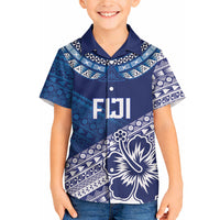 Custom Rugby Fiji Hawaiian Shirt Blue Traditional Masi Inspired