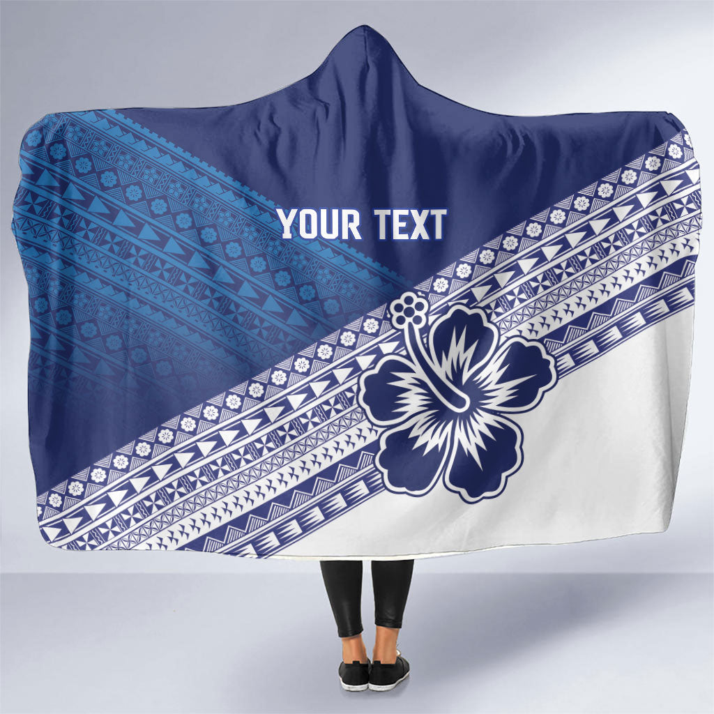 Custom Rugby Fiji Hooded Blanket Blue Traditional Masi Inspired