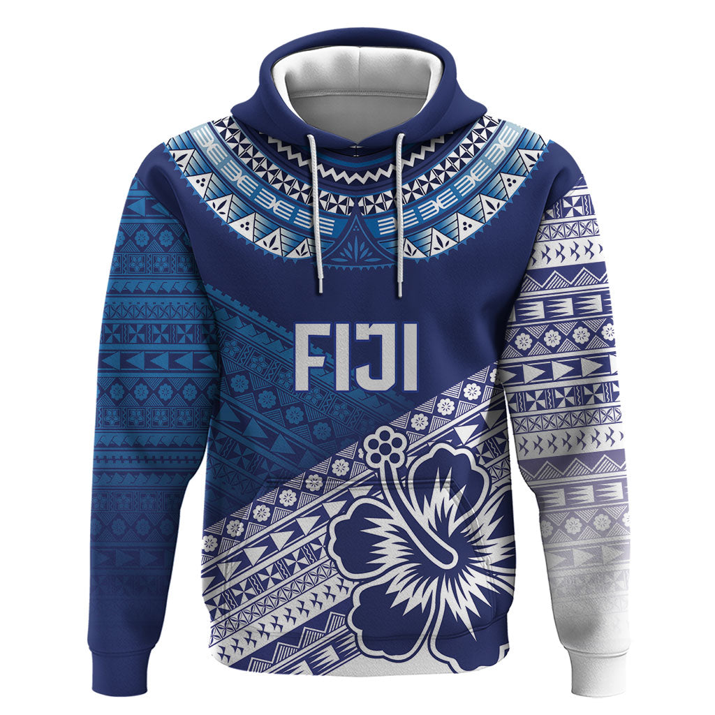 Custom Rugby Fiji Hoodie Blue Traditional Masi Inspired LT9 Pullover Hoodie Blue - Polynesian Pride