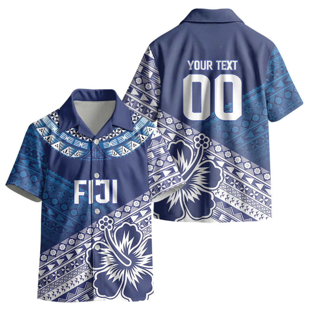 Custom Rugby Fiji Kid Hawaiian Shirt Blue Traditional Masi Inspired