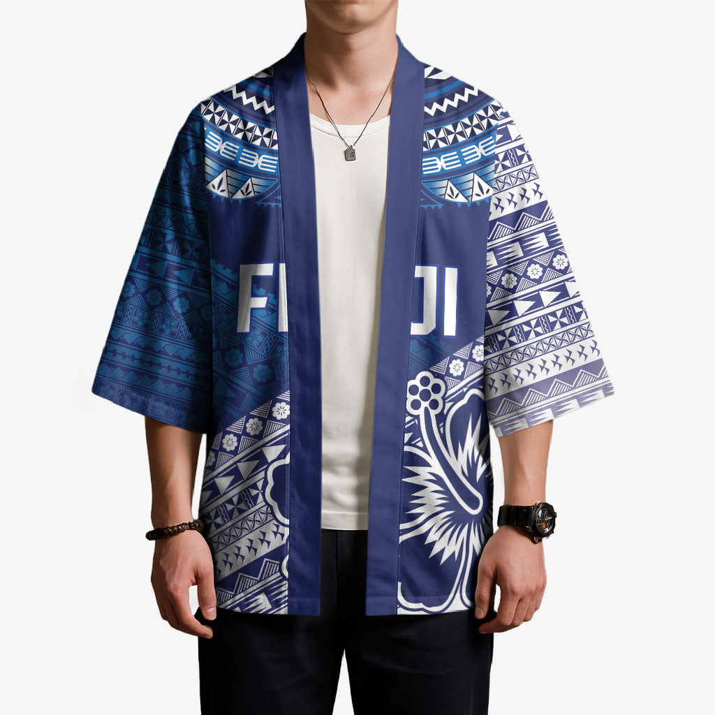 Custom Rugby Fiji Kimono Blue Traditional Masi Inspired