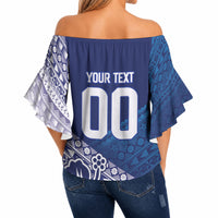 Custom Rugby Fiji Off Shoulder Wrap Waist Top Blue Traditional Masi Inspired LT9 - Polynesian Pride