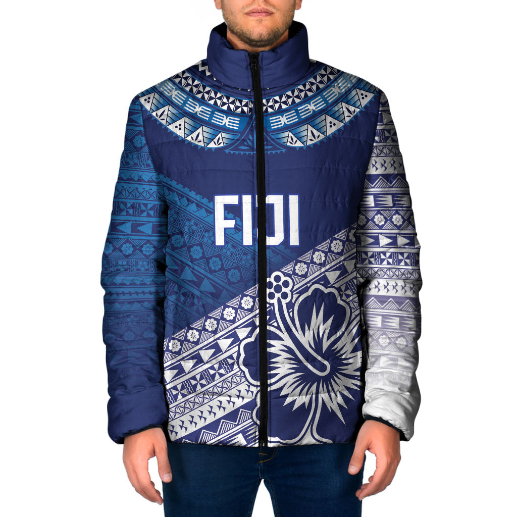 Custom Rugby Fiji Padded Jacket Blue Traditional Masi Inspired LT9 Men Blue - Polynesian Pride