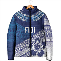 Custom Rugby Fiji Padded Jacket Blue Traditional Masi Inspired
