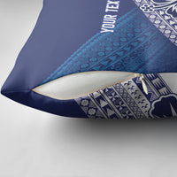 Custom Rugby Fiji Pillow Cover Blue Traditional Masi Inspired